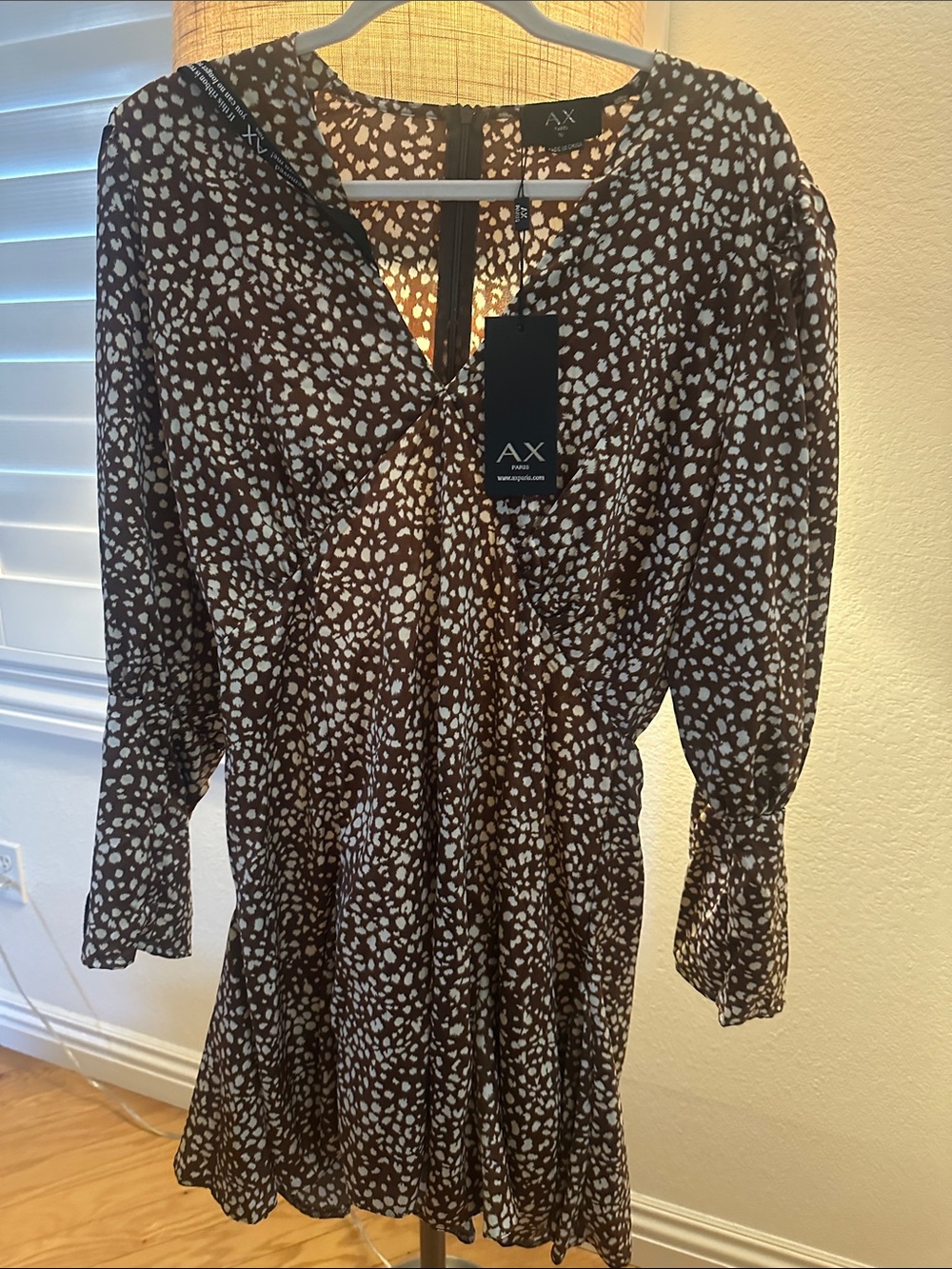 A/X Armani Exchange Brown and White Printed Long Sleeve Dress